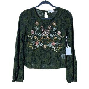 Coco + Jaimeson Women Lace Top Medium Goblincore Embroidered Fairycore W…